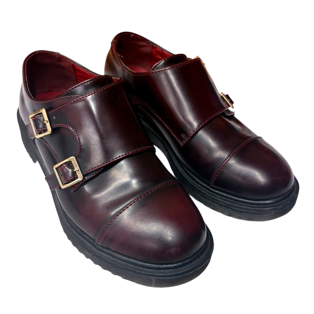 Electric Karma Double Monk Strap Burgundy Chunky Loafers Academia Preppy Y2K 6